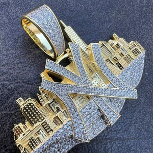 Moissanite Hip Hop New York NYC Skyline Pendant Hip Hop Pendant 925 Silver Gold Plated Pendant Iced Out Pendant For Men's - Product Image 2