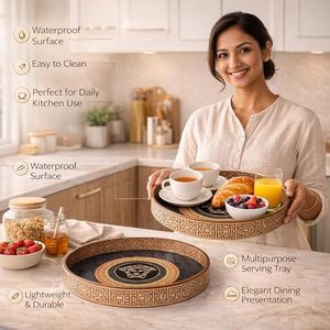 Rounded Wooden Serving <b>Tray</b> Decorative <b>Dinner</b> Plate Food Contact <b>Tray</b> for Dining Table Restaurant Catering - Product Image 3