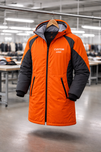 Chaqueta de Natación Personalizada OEM, Impermeable, Color Negro y Naranja, con Capucha, Forro Polar, Chaqueta Larga para Equipo de Natación de Invierno - Product Image 6