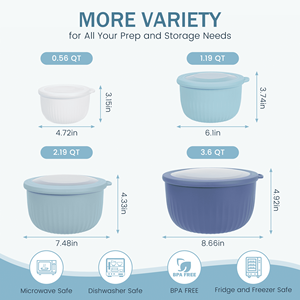 8-Piece Plastic Mixing <b>Bowl</b> <b>Set</b> with Lids Nesting <b>Bowls</b> for Space-Saving Storage Meal Prep Dinnerware - Product Image 5