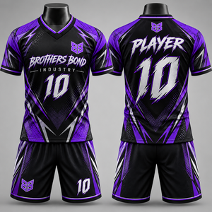 Ensemble uniforme de football pour hommes, violet, noir et blanc, maillot de football à manches courtes, short, motif géométrique sublimé, kit d'équipe de club - Product Image 1