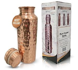 Bouteille d'eau en cuivre pur à 100 %, 600 ml (20 oz), gobelet anti-fuite, eau alcaline ayurvédique naturelle, bouteille en cuivre martelé - Product Image 1