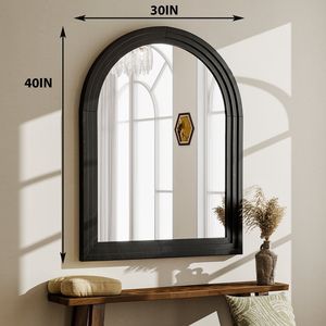 Specchio da Parete Arcuato 40x30 Pollici con Cornice in Legno Nero, Specchio Decorativo per Bagno - Product Image 2