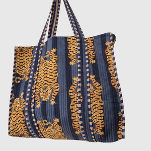 Sac fourre-tout bohème en coton à imprimé tigre, ouvert en dessus, pour le shopping toutes saisons - Product Image 5