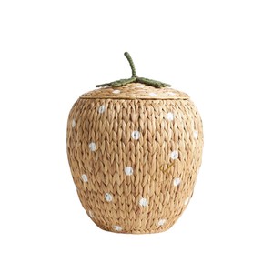 Strawberry Water Hyacinth Storage <b>Basket</b> <b>with</b> <b>Lid</b> Woven Fruit Shaped Toy Organizer Bin Cute Nursery Room Hamper - Product Image 1