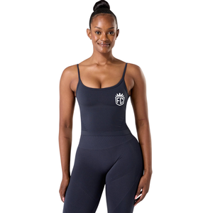 Débardeur de sport sans coutures pour femme, bleu marine foncé, avec soutien-gorge intégré, maintien léger, coupe extensible, idéal pour le yoga, la gym et l'entraînement - Product Image 1