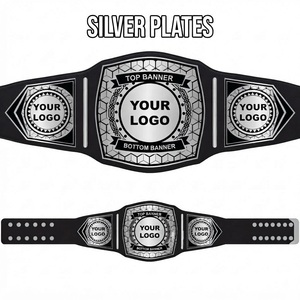 Ceinture de championnat de lutte personnalisée noire avec plaques dorées, espace pour logo personnalisé, possibilité de personnalisation, ceinture de champion de lutte sur mesure - Product Image 2