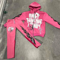 Survêtement à capuche à manches longues avec broderie de personnage, style streetwear, respirant, coupe régulière, pour l'automne, avec pantalon à cordon de serrage