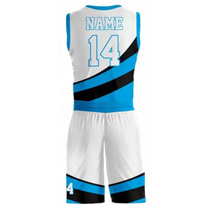 Advanced Custom Basketball Uniform V-Neck Sleeveless Sublimated Print White Blue Black Team Name 14 Adult Unisex <b>Athletic</b> Wear - Product Image 6
