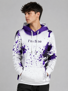 Sudadera con capucha personalizada para hombre con estampado de salpicaduras moradas, sudadera informal con capucha estilo streetwear - Product Image 1