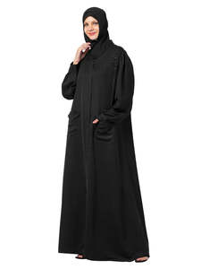 Abaya noire pour femme, longue, coupe ample, manches longues, ornée de sequins, tenue modeste pour tous les jours, style Moyen-Orient - Product Image 2