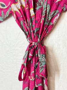 Robe kimono légère en coton imprimé jungle pour femme, peignoir floral, tenue de plage estivale - Product Image 6