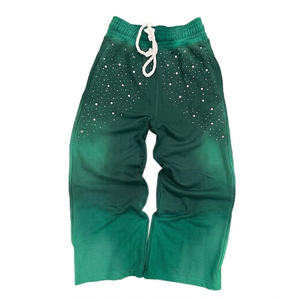 Green Gradient Women's Pants With Sequined Dot Print Drawstring Waist Loose Fit Knee Length Casual Wear Triveers Pants For Women - Product Image 1