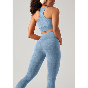 Conjunto de Yoga con Ribete en Contraste para Mujer, Sujetador Deportivo Racerback, Leggings Acampanados de Cintura Alta, Pantalones Bootcut, Sin Costuras, Nylon y Spandex, Estilo Retro - Product Image 6