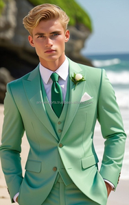 Esmoquin formal de 3 piezas de alta calidad para hombre, estilo callejero, informal, para verano, playa, boda, trajes de novio, talla grande y transpirable - Product Image 2
