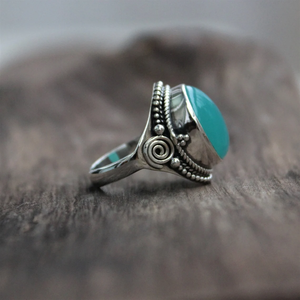 แหวนพลอยอะควาคาลซีโดนี เงินแท้ 925 แหวนดีไซน์เก๋ สไตล์โบโฮ สำหรับผู้หญิง - Product Image 3