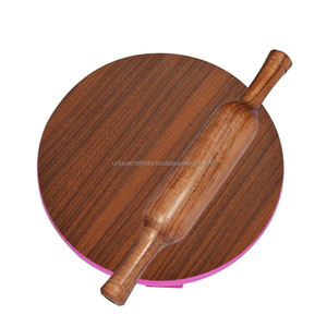 Traditional <b>Wooden</b> Chakla Belan with Stand Elegant Indian Kitchen Tool Handcrafted <b>Rolling</b> Pastry Board Set - Product Image 2