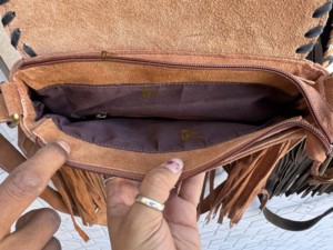 New Arrival Suede Leather Fringe Handbag Western Hair On Hide Cross Body Gems Stone Women Sling <b>Unique</b> Designer Purse - Product Image 6