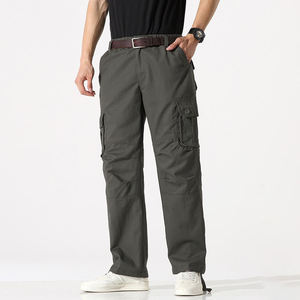 Pantalon cargo de luxe pour homme, coupe ample, en coton sergé fin, élégant, personnalisé, décontracté chic, avec poches latérales - Product Image 2
