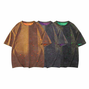 T-shirts pour hommes en maille unie, coupe oversize et carrée, style streetwear, délavés à l'acide, effet vieilli, grammage lourd 300g, respirants - Product Image 6