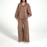 Ensemble de survêtement pour femme avec logo personnalisé, imprimé, à capuche, 100% coton, pantalon de survêtement délavé à l'acide, pantalon cargo, extensible dans quatre directions, respirant