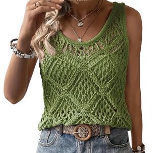 Chaleco sin mangas de punto bohemio para mujer Fasmic International, top de verano con diseño geométrico hueco en color verde azulado, top halter de acrílico tejido a mano - Product Image 3