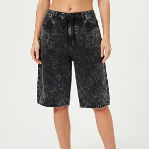 Shorts en jean délavé pour homme, style streetwear, avec cordon de serrage à la taille - Product Image 1