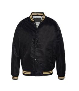 Men's Black Bomber <b>Jacket</b> With Gold Trim Regular Fit Casual Autumn Wear Zipper Closure Satin Lining Polyester Material - Product Image 1