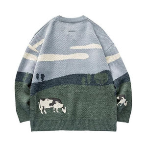 Pull en tricot à motif animalier, col rond, manches régulières, vêtements décontractés d'automne, pull en tricot pour homme - Product Image 4