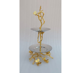 ถาดเสิร์ฟ 2 ชั้น สแตนเลสและทองเหลือง สำหรับของหวาน ผลไม้ ขนม คัพเค้ก และเค้ก ลายผีเสื้อ - Product Image 5