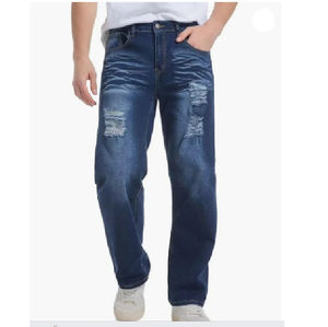 Jeans de Mezclilla para Hombre, Corte Recto, Elásticos, Cintura Flexible, con Remaches, Lavado Desgastado, Diseño Sólido - Product Image 4