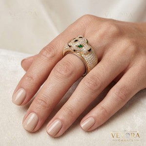 Bague authentique en argent sterling 925 massif avec tête d'animal et moissanite, protection intégrée - Product Image 3