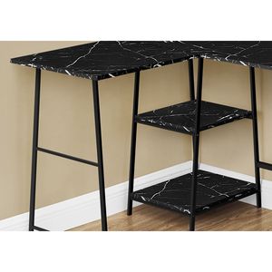 Scrivania per Computer a Forma di L con Ripiani Angolari, Effetto Marmo Nero, 48 Pollici, per Ufficio Domestico, con Struttura in Metallo Nero - Product Image 3