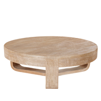 Ensemble de tables basses de salon modernes en bois de manguier massif, forme ronde, finition brune naturelle sablée, courbes élégantes, artisanat raffiné
