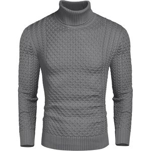 Pull à col roulé en tricot pour homme, couleur unie gris, manches longues, pull d'hiver, coupe classique, matière acrylique - Product Image 6