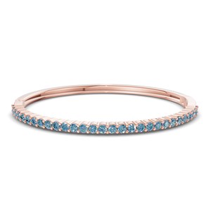 Bracelet jonc ouvrable en or rose 14 carats avec diamant de laboratoire bleu glace rond (1 carat) Tw. Bracelets et joncs en diamants à la mode - Product Image 3