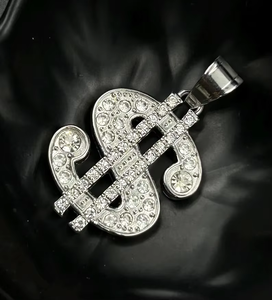 Luxury Dollar Sign Pendant Iced Out Silver Tone Hip Hop Style for Men and Women - Product Image 3