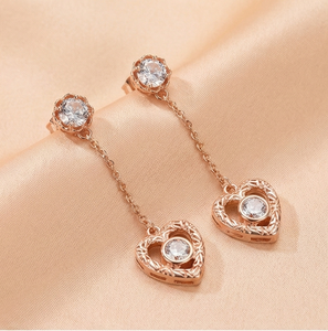 Boucles d'oreilles pendantes en argent sterling 925 plaqué or rose, motif cœur filigrané, bijoux faits à la main pour femme, mariage, mariée - Product Image 5