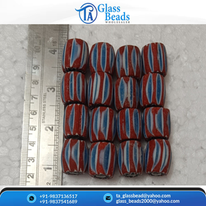 Perles en verre rayées rouge, bleu et blanc, perles décoratives de forme cylindrique audacieuse pour la création de bijoux, fournitures pour la fabrication de bracelets et de colliers - Product Image 2