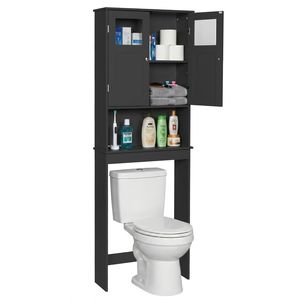 Mobile da Bagno Nero in MDF (Pannello a Media Densità di Fibre) con Doppia Anta 60*22*170cm, Finitura Verniciata, Arredo Bagno - Product Image 6