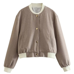 Chaqueta Bomber para Mujer, Casual, con Botones, Color Sólido, Estilo Universitario, con Bolsillos Grandes, Chaqueta Corta Tipo Letterman - Product Image 1