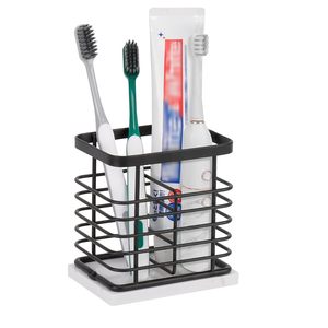 Modern Black Metal Toothbrush <b>Holder</b> with Marble Base Bathroom Countertop Organizer <b>Toothpaste</b> and Electric Toothbrush Storage - Product Image 1