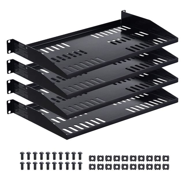 "1U Server Rack Shelf 4 PCS 50 Lbs Max Load Vented Cantilever Wall/Mount Data Center Ready 10 Depth"
