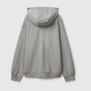 เสื้อฮู้ดซิปผู้ชายสีเทา ทรงโอเวอร์ไซส์ สีพื้น ผ้าฝ้ายถัก สวมใส่สบายๆ สำหรับฤดูใบไม้ร่วง - Product Image 3