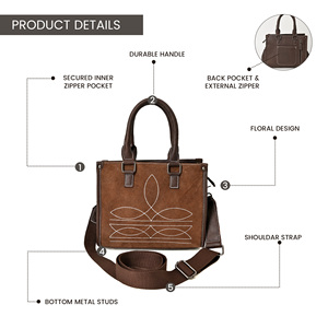Womens Minimalist Fashion Leather Tote Bag with Embroidery Structured Satchel Design Polyester Lining and <b>Shoulder</b> <b>Strap</b> - Product Image 3