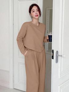Conjunto Deportivo Extra Grande Personalizado para Mujer, Sudadera de Cuello Redondo, Pantalones Anchos, Mezcla de Algodón, Ropa Casual para Estar en Casa, Proveedor OEM - Product Image 6