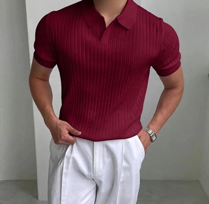 Men's Black Knitted <b>Waffle</b> 100% Cotton for <b>Shirt</b> Short Sleeve Solid Color Smart Casual Breathable Turn Collar Regular Fit BD - Product Image 1