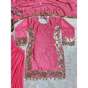 Top de fiesta para mujer de diseñador-Conjunto Plazzo y Dupatta con trabajo de bordado pesado - Product Image 5