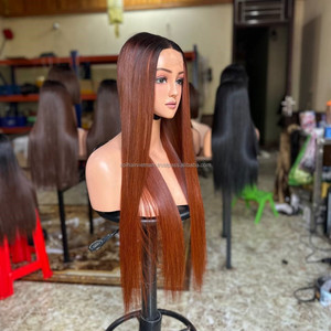 Full Lace <b>Wig</b> Vietnamese Virgin Hair Honey <b>Brown</b> Long Straight With Baby Hair Transparent Lace Average Size - Product Image 3