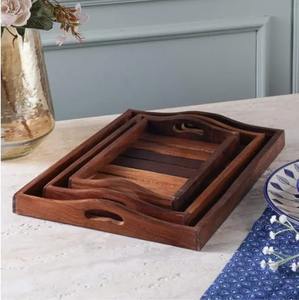 Ensemble de plateaux décoratifs en bois de luxe avec poignée, design compartimenté, style européen, pour la cuisine, le bureau, la décoration de la maison, le thé, les collations - Product Image 1